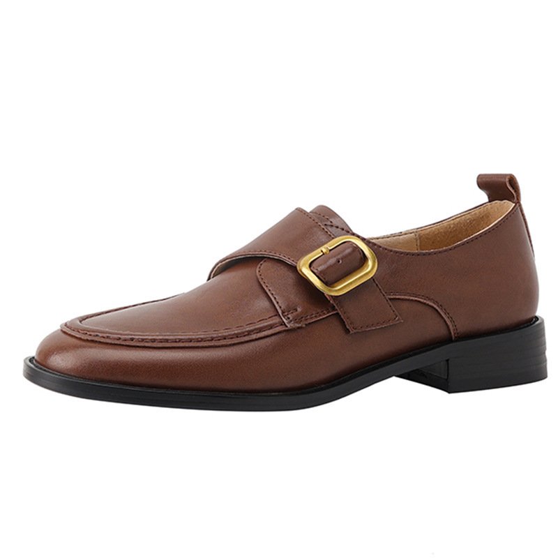 Casual Simple Round Head Belt Buckle Women's Leather Shoes - Image 5