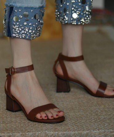 Fashion Brown Retro Thick Heel Sandals Women
