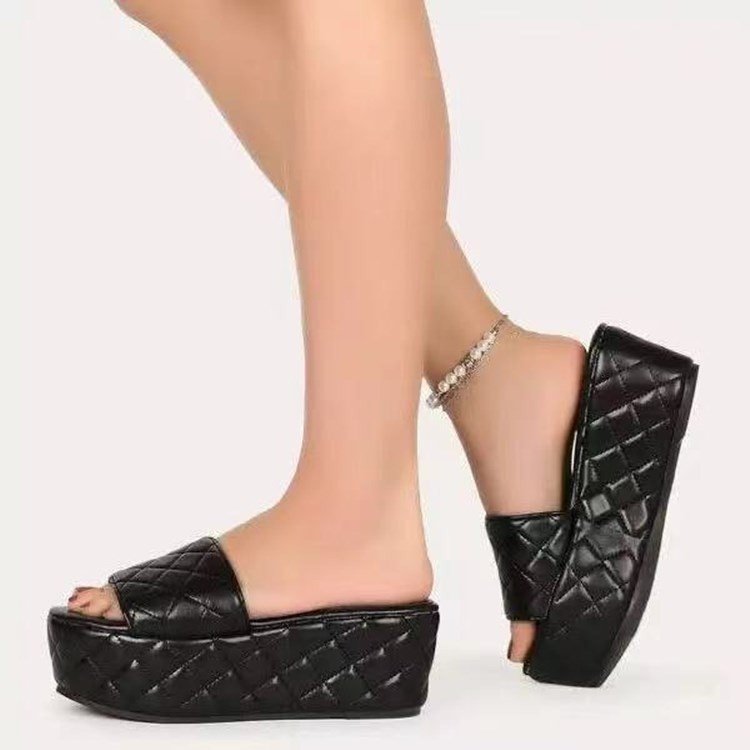 Solid Plaid Platform Sandals Women Shoes Hot Thick Sole Slipper Summer Autumn Slides Plus Size 43 Zapatillas Mujer Casa - Image 2