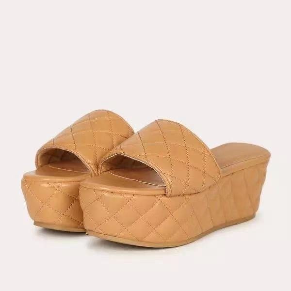 Solid Plaid Platform Sandals Women Shoes Hot Thick Sole Slipper Summer Autumn Slides Plus Size 43 Zapatillas Mujer Casa - Image 3