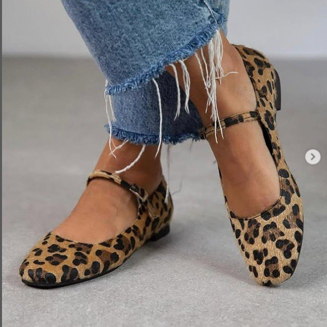 Low Heel Flat Horse Fur Leopard Print Shoes - Image 3