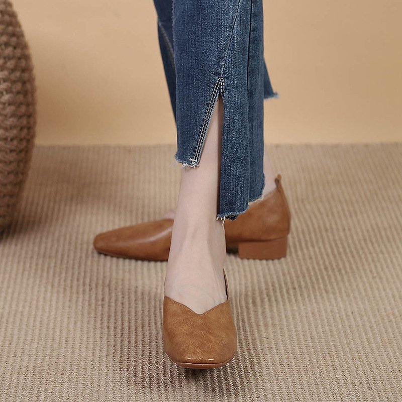 Square Toe Granny Shoes Flat Low-cut Shoes Casual All-matching - Image 3
