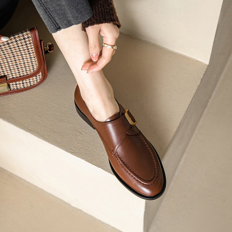 Casual Simple Round Head Belt Buckle Women's Leather Shoes - Image 3