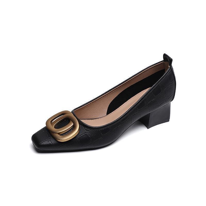 French Square Head Women's Work Shoes Temperament Fairy Style Pumps Chunky Heel - Image 4