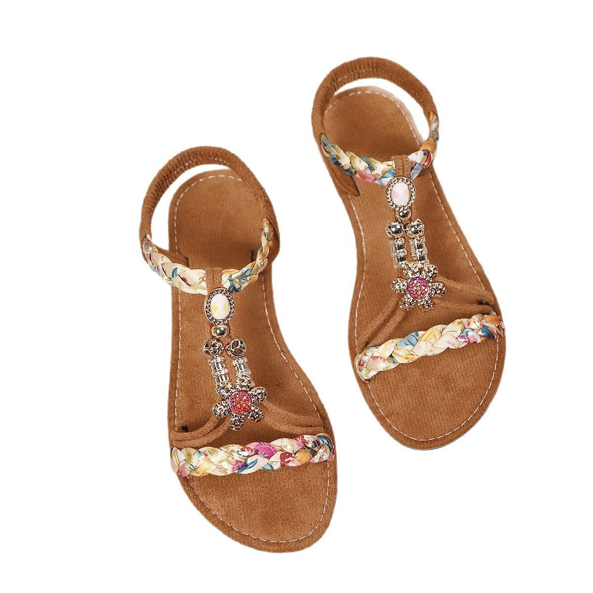 Summer New Colorful Woven Beads Round Toe Comfortable Flat Sandals - Image 5