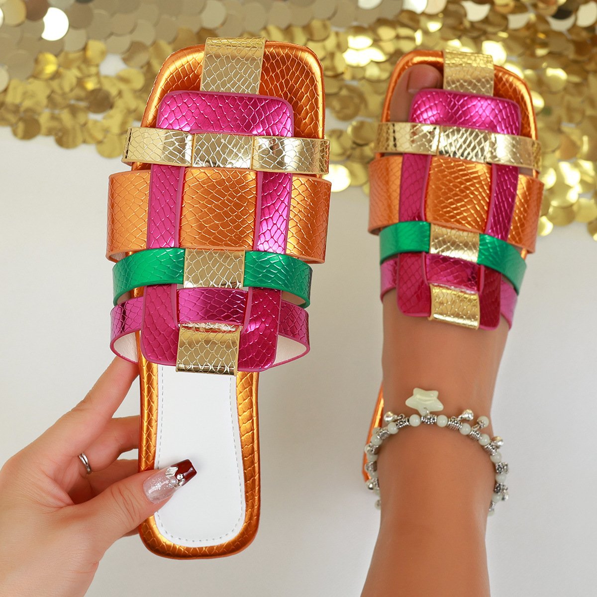 Toe Cap Semi Slipper Women's Flat Soft Bottom Square Toe Slippers - Image 3
