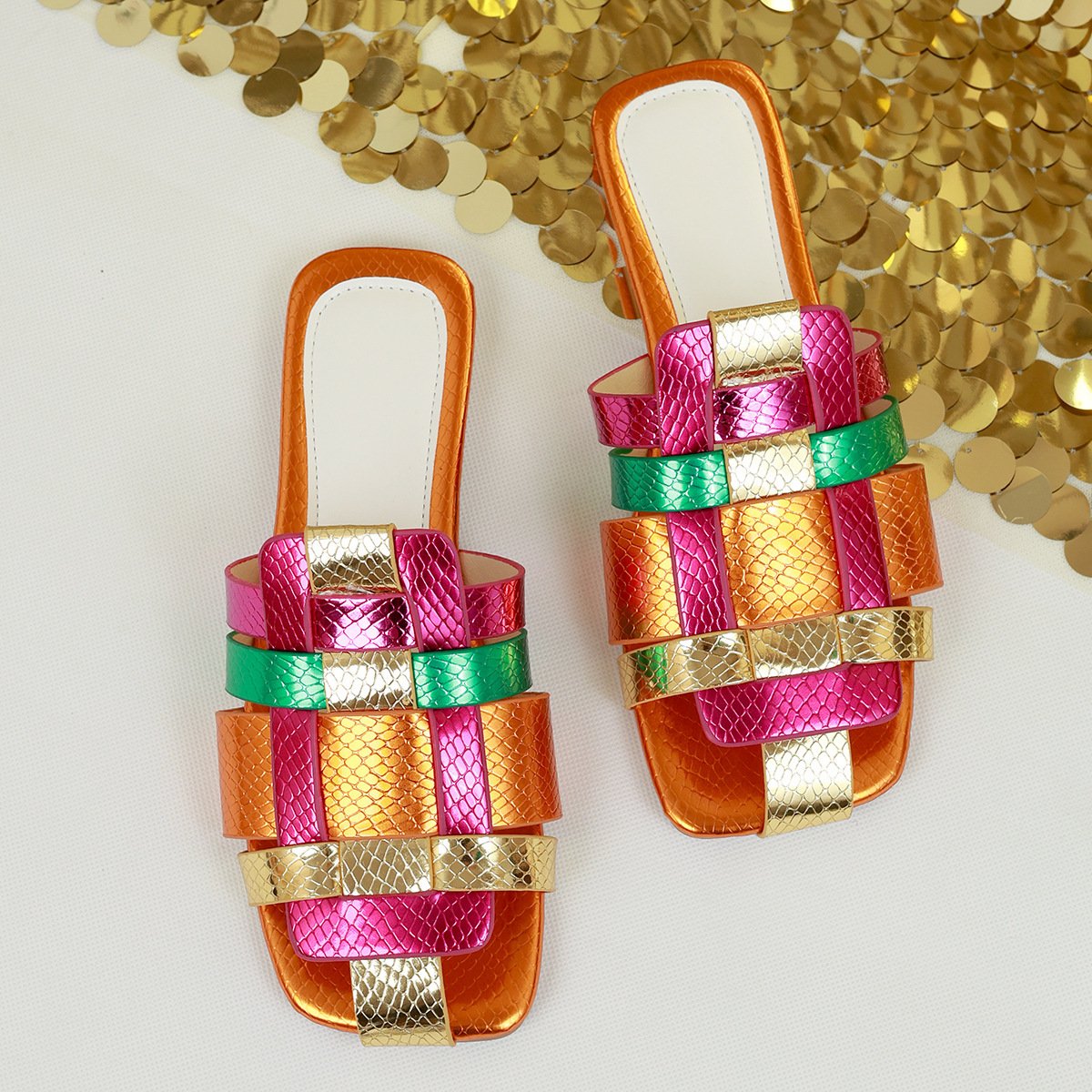 Toe Cap Semi Slipper Women's Flat Soft Bottom Square Toe Slippers - Image 5