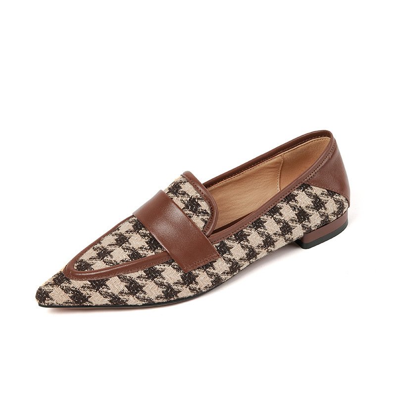 Women's Cowhide Plaid Flat Shoes - Image 8