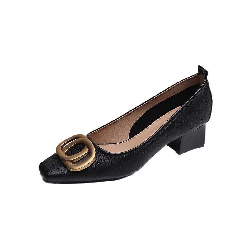 French Square Head Women's Work Shoes Temperament Fairy Style Pumps Chunky Heel - Image 3