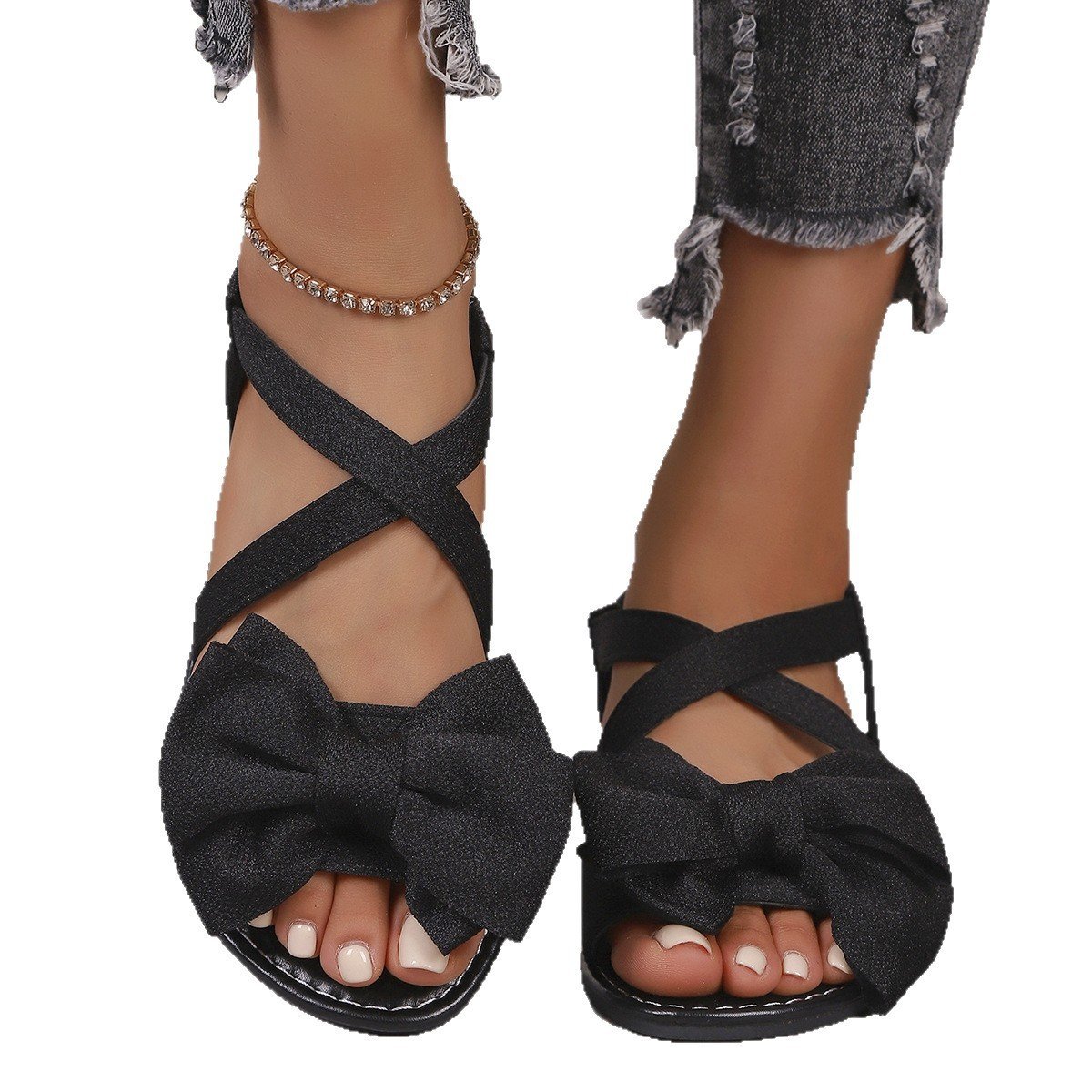 Women's Fashion Bowknot Casual Flat Plus Size Sandals - Image 5