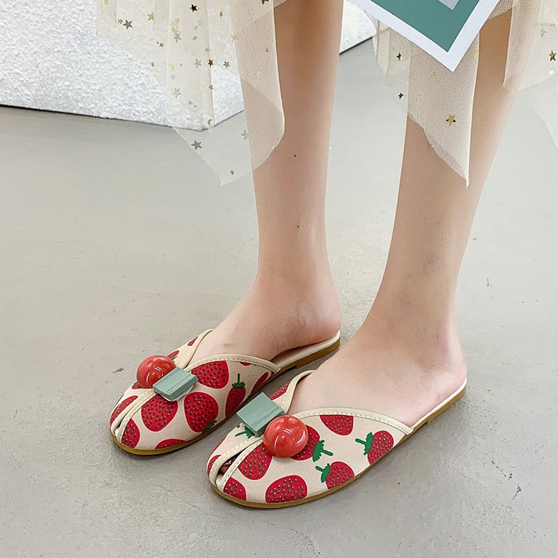 Strawberry Slippers Women's Flat Out Cherry Toe Cap Semi Slipper Fish Mouth Beach - Image 5