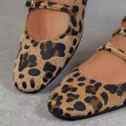 Low Heel Flat Horse Fur Leopard Print Shoes - Image 2
