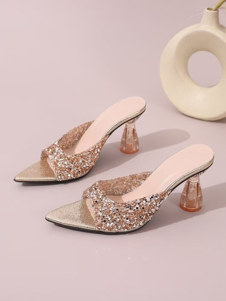 Galaxy Star Silver Rhinestone Crystal Heel Sandals - Image 6