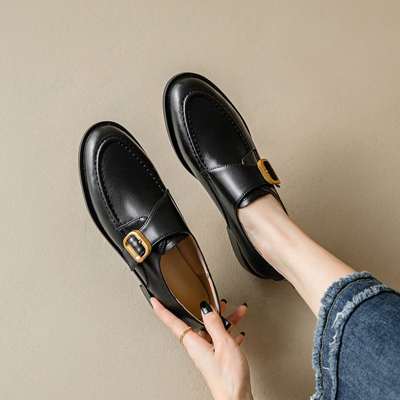 Casual Simple Round Head Belt Buckle Women's Leather Shoes - Image 2