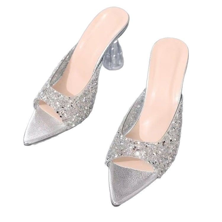 Galaxy Star Silver Rhinestone Crystal Heel Sandals - Image 5